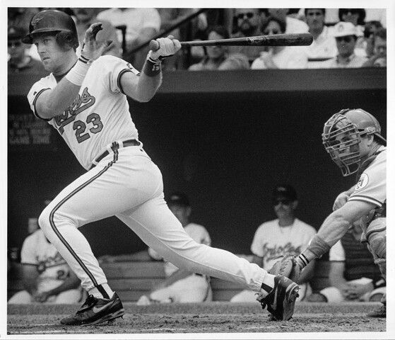 Baltimore Orioles catcher Chris Hoiles at bat — circa 1993
