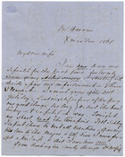 A letter sent on Christmas Eve from Dr. John Hanson Thomas to Annie Campbell Thomas, née Gordon, whom he refers to as "My Dear Wife." On September 12, 1861, Dr. Thomas was arrested, along with several other Maryland legislators, for his pro-Confederacy leanings. He was imprisoned for several months, during which time he and Annie…