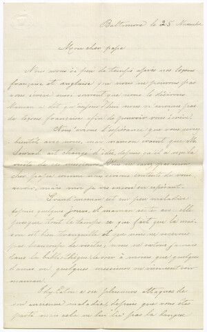 Letter from Annie Campbell Thomas to her father — 1861-11-25