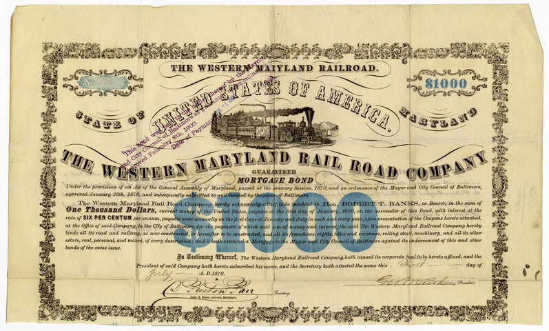 Western Maryland Rail Road Company mortgage bond — 1870-07-01