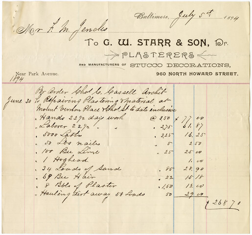Invoice from G. W. Starr & Son to Mr. F. M. Jencks — 1894-07-05