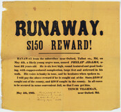 A broadside created by Tench Tilghman advertising a reward for finding and detaining Philip Adams, an enslaved man who had fled the Tilghman property in Talbot County, Maryland, in search of his freedom. The broadside provides a description of Adams and the various reward scenarios for his capture.Full transcription:Runaway. $150 Reward! Ranaway from the subscriber…