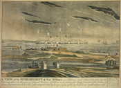 An aquatint with the full title "A View of the Bombardment of Fort McHenry, near Baltimore by the British fleet, taken from the Observatory, under the command of Admirals Cochrane & Cockburn, on the morning of the 13th of September 1814 which lasted 24 hours, & thrown from 1500 to 1800 shells in the night…