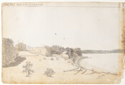 Watercolor on paper drawing of "York River Looking Northwest up to West Point", ca. 1796-1798, from the Latrobe Sketchbooks, by Benjamin Henry Latrobe. Benjamin emigrated from Great Britain to Virginia in March 1796. He lived and worked there until 1798 when he moved to Philadelphia, Pennsylvania. This scene features the York River, a thirty-four-mile estuary…