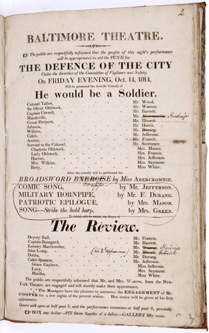 Baltimore Theatre playbill from Friday evening, October 14, 1814 — 1814-10-14