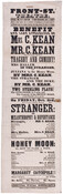 A playbill for performances at Front Street Theatre on October 3rd, 1845, described as a "Benefit and last appearance of Mrs. C. Kean and Mr. C Kean who will appear together in tragedy and comedy ... The Stranger, in 5 acts, and the comedy of the Honey Moon, compressed in 3 acts." Front Street Theatre…