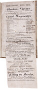 Baltimore Theatre playbill from Wednesday evening, October 19, 1814. Includes information for the play "Count Benyowsky; or, the Conspiracy of Kamschatka," a performance of "The Star-Spangled Banner," and the farce "Killing no Murder."