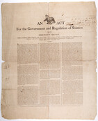 The "Act for the Government and Regulation of Seamen in the Merchants' Service" along with signed "Seamen's Articles" for the Schooner Ethan Allen of Baltimore, Maryland. Ship master Sol McCombs' signature appears first, followed by other crew members, proving their agreement to the written terms during the ship's trip to and from New Orleans, Louisiana.