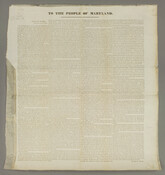 A broadside printed with a message from Maryland governor Thomas H. Hicks to the people of Maryland. Hicks expresses anti-secession sentiments, and his desire to preserve the Union and avoid a civil war.