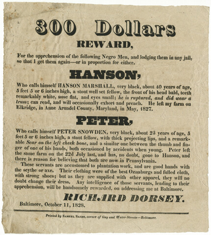 $300 reward for Hanson Marshall and Peter Snowden — 1828-10-11