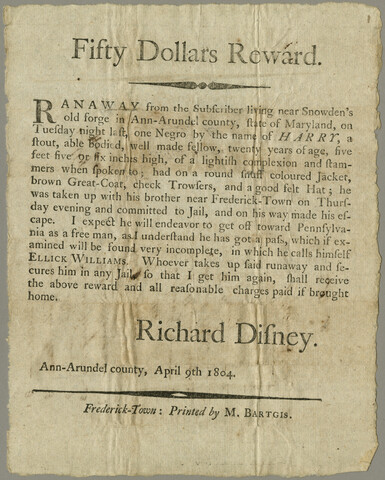 $50 reward for Harry, also known as Ellick Williams — 1804-04-09