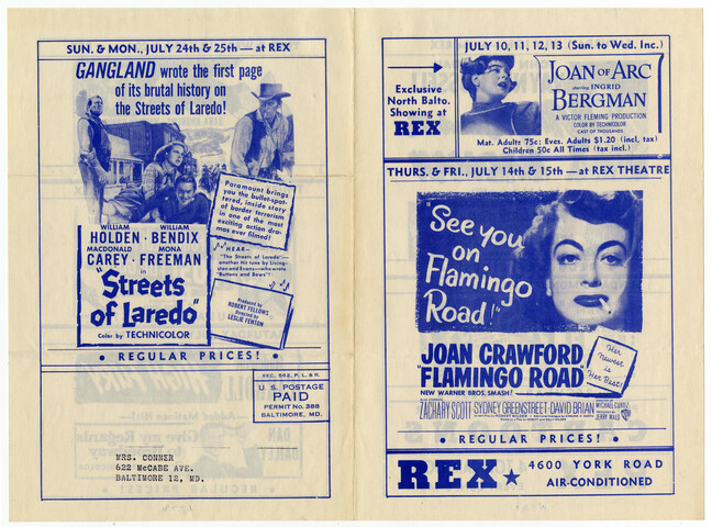 Rex Theatre playbill, July 1949 — 1949-07-10
