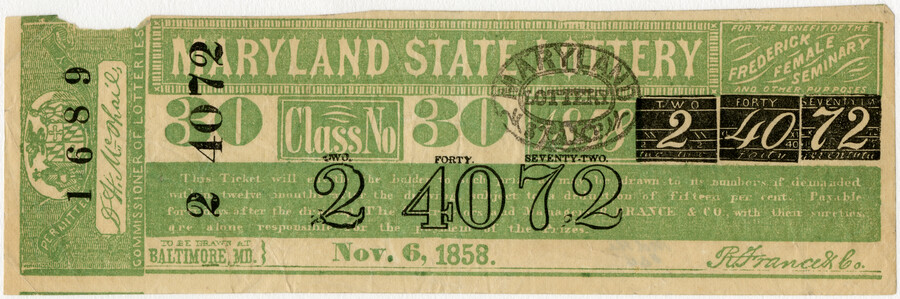 Maryland State Lottery ticket — 1858-11-06