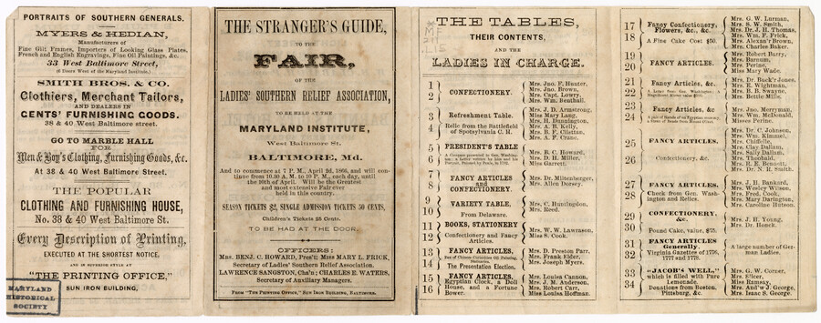 <em>The stranger’s guide, to the fair, of the Ladies’ Southern Relief Association, to be held at the Maryland Institute, West Baltimore Street, Baltimore, Maryland</em> — 1866-04-02