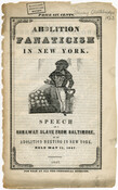 A pamphlet titled Abolition fanaticism in New York : speech of a runaway slave from Baltimore, at an abolition meeting in New York, held May 11, 1847 that contains a speech by American abolitionist Frederick Douglass. Douglass was born into slavery in Maryland in 1818, but was able to escape from his enslavers at the…