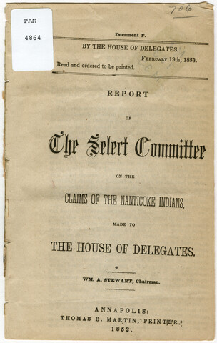 Report of the Select Committee on the claims of the Nanticoke Indians, made to the House of Delegates — 1853-02-19