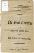 Pamphlet entitled Report of the Select Committee on the claims of the Nanticoke Indians, made to the House of Delegates. William A. Stewart is listed as the Chairman of the committee, and the top of the cover reads, "Document F. By the House of Delegates. February 19th, 1853. Read and ordered to be printed."