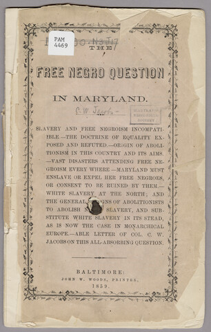 <em>The free negro question in Maryland</em> — 1859