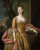 Oil on canvas portrait painting of Sarah Fitzhugh Bland (Mrs. Theodorick Bland, Sr.) (1748-1793), 1767, by John Hesselius. Sarah was born in Bedford, Virginia. In 1772, she married Theodorick Bland (1746- ), a merchant and Enlish immigrant. Their son, Theodorick Bland, Jr. (1776-1848) served as a Federal Judge for the Maryland District Court and later…