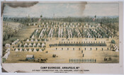 View of Camp Burnside in Annapolis, Maryland, on Christmas Day. Beneath the image is the caption, "8th Regiment Connecticut Vol. Col. Harland, Lieut. Col. Terry." The scene was sketched by A.J. Richards, Camp K.