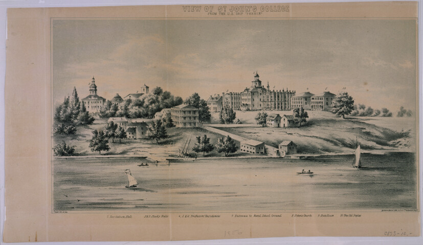 View of St. John’s College from United States ship ‘Preble’ — 1856