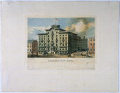 A color print depicting Barnum's City Hotel. The foundation for the hotel was laid in 1825 at the southwest corner of Fayette and Calvert Streets in Baltimore, Maryland. The hotel operated until owner David Barnum's death in 1844, and was torn down around 1890 to allow construction of the Equitable building. Notable guests of the…