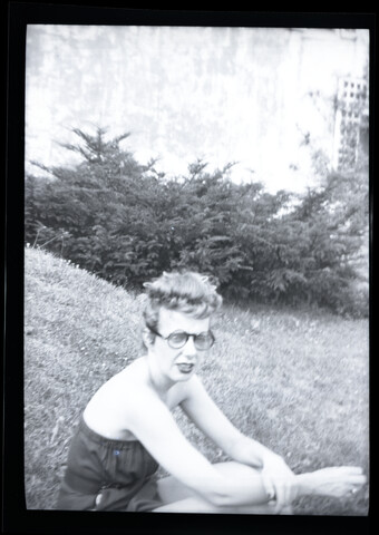 Claire McCardell sitting on the ground — circa 1950