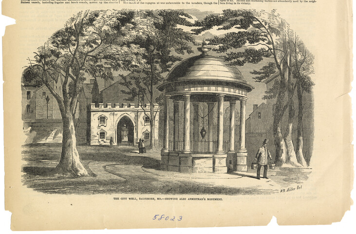 The city well, Baltimore, Maryland — showing also Armistead’s Monument — 1853