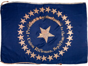 Silk and paint flag "Presented by the Ladies to the Union Riflemen, September 12th, 1846" of Reisterstown, Maryland. The Union Riflemen were an infantry militia unit made up of volunteers from Reisterstown commanded by Captain Samuel P. Storm (1807-1893). They were established in the early 1840s and existed in different capacities until the Civil War.…