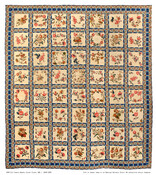 This Chintz Applique Album Quilt (1845-1855) was collectively made by dozens of people. There are 55 signed squares and one unsigned. It was presented as a wedding gift to Mary Jane Steuart Gantt (1832-1919) and Virgil Gantt (1820-1880) who were married on November 15, 1855 in Calvert County, Maryland.