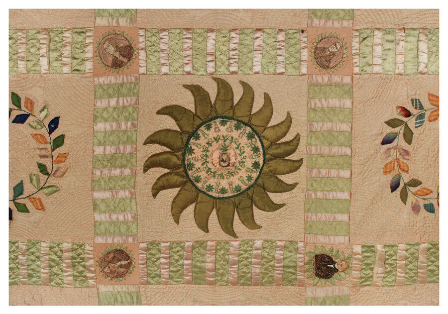The "Lafayette Quilt" was made by Susan McMinn Buckingham (1796- ) of Baltimore for her husband Isaiah Buckingham (c. 1790-1856) to be worn at a celebration of the War of 1812. He served as a Lieutenant in the 1st Regiment, Maryland Volunteer Artillery, Maryland Militia, during the war. The quilt features General Marquis de Lafayette…