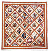 Maryland Chintz-Appliqued Album Quilt, c. 1840, designed by Mrs. Francis Montague Montell (Johanna Penelope Elizabeth Cushing Montell) (1784-1857). Individual squares were made and signed by various women of Frederick, Maryland.
