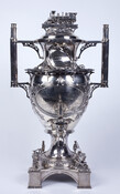 Ornate, silver coffee urn, gift of the Baltimore & Ohio Railroad Company, 1859, made by Canfield Brothers & Co., and presented to Civil Engineer Wendel Bollman. Born to German immigrant parents in Baltimore, Bollman (1814-1884) was a self-taught civil engineer. He began working for the B&O in 1828, but soon left the railroad. Bollman returned…