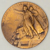Bronze commemorative medallion produced for the National Star Spangled Banner Centennial, 1914, designed by sculptor Hans Schuler (1874-1951), and produced by the Whitehead & Hoag Company of Newark, New Jersey. During the week of September 6-13, 1914, the city of Baltimore held a celebration of Francis Scott Key, the Star Spangled Banner, and the victory…