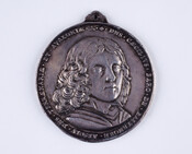 Silver electrotype commemorative medal featuring Lord Cecil Calvert, 2nd Baron of Baltimore (1605-1675) (front), and his wife, the Lady Anne Arundell (c. 1615-1649) (reverse). Calvert's title was "First Lord Proprietary, Earl Palatine of the Provinces of Maryland and Avalon in America". He was a major proponent of religious tolerance for Catholics and Ann Arundel County,…