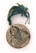 Centennial medal commemorating the surrender at Yorktown, October 19, 1791. Washington, de Grasse, and Lafayette on the reverse.