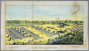 Color print of Camp Parole in Annapolis, Maryland. The camp was one of three established during the American Civil War to accept Union prisoners of war until they could be exchanged for Confederate prisoners of war confined in the south. Camp Parole was also the headquarters of famed Civil War nurse Clara Barton.