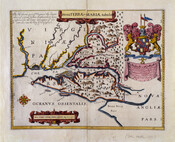 Noua Terrae-Mariae tabula, also known as "Lord Baltimore's map," appeared in John Ogilby's atlas "America" published in 1671. This map is based on an earlier map by Thomas Cecil, which appeared in "A Relation of Maryland," published in 1635. The Calvert coat of arms is displayed at top right.