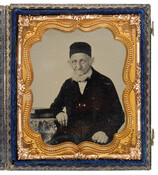 Ambrotype portrait of Isaac Bamberger, who was born near Donnerstadt, Bavaria, on July 19, 1794, and died on December 7, 1879. Bamberger was the father of Bertha Friedenwald, Elkam Bamberger, and Ansel Bamberger, and grandfather of Drs. Harry, Julius, and Edgar Friendenwald, Dr. Florence Bamberger, and Louis Bamberger of Newark, New Jersey.