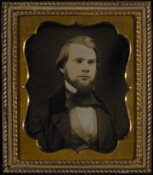 Daguerreotype portrait of Samuel Chew (1832-1887). Chew, the son of Henry Banning Chew (1800-1866) and Harriet Ridgely (1803-1836), was a Baltimore County native and later a Philadelphia attorney. He inherited the estate, "Clivedon" outside Philadelphia from an aunt, Sophia Penn Chew. In 1861, he married Mary Johnson Brown (1839-1927), the daughter of David Sands Brown…
