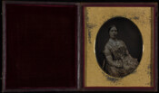 Daguerreotype portrait of Sarah Cushing Calwell (1820-1886), daughter of Joseph Cushing (1781-1852), President of the Savings Bank of Baltimore, and Rebecca Edmands (1782-1836). In 1848, she married William Henry Calwell (1815-1863) of Baltimore. Their children were: Rebecca Cushing (1850-1927); Anne Marie (1854-1855); and Joseph Cushing (1854-1911).
