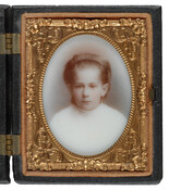Opalotype portrait of Rebecca Harrison. Harrison was 5 years old at the time of the portrait.