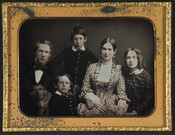 Portrait of the Howard family, including Charles, Edward Lloyd, Mary Lloyd, Alice Key, McHenry, and "Pinch" the dog. The inside cover of the case is lined with a red velvet pad that lists all the studio locations of photographer J. H. Whitehurst.