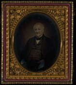 Daguerreotype portrait of Fielding Lucas Jr., (1781-1854), a Baltimore bookseller and publisher. A native of Fredericksburg, Virginia, he was raised in Baltimore by his uncle, Fielding Lucas, Sr. In 1810, he married Eliza Mary Carrell (1788-1863), daughter of John Carrell of Philadelphia. The couple were parents to: Edward Carrell (1811-1872), married Catherine Meline; Fielding (1812-1853);…