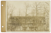 A view of the Baltimore Country Club club house, taken from Kroffs lawn looking west in the Roland Park neighborhood of Baltimore, Maryland. The club house was completed in 1898 and contained dining areas, bowling alleys and a swimming pool. This building was destroyed by a fire on January 5, 1931.