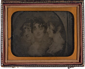 Ambrotype photograph of a pastel portrait of Elizabeth Patterson Bonaparte (1785-1879) by George D’Almaine, 1856, after Gilbert Stuart. The image features three different angles of Bonaparte's face.