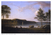 Oil on canvas landscape painting of "Sunset in Maryland", 1848, by William Douglas MacLeod. This scene features Severn River, Maryland, with a view looking towards Round Bay. In the foreground are several young boys, rocks, and some trees. On the water are sail boats and several row boats. MacLeod (1811-1892), the son of Scottish immigrants,…