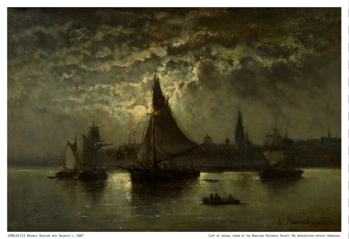 Moonlit Seascape with Sailboats — circa 1887