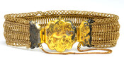 Ornate gold bracelet with large clasp woven with hair. Likely owned by Ellen Channing Day Bonaparte (1852–1924).