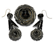 A Victorian jet mourning jewelry set comprising a brooch and earrings with carved wreaths and multi-faceted stones originally owned by Sarah Spencer Smith Steiner (1838-1914). Born and raised in Guilford, Connecticut, Sarah lost a brother in 1868, her father in 1874, and a son in 1877. She moved to Frederick, Maryland in the 1870s. Following…